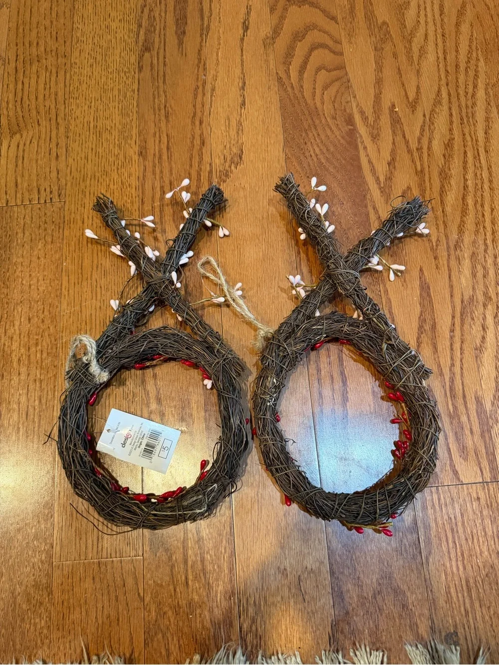 Rustic Red Berry and White Bud Grapevine Hanging Wreaths - Set of 2